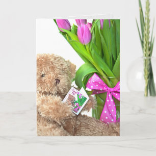 Carte Ours en peluche du 70e anniversaire avec bouquet d
