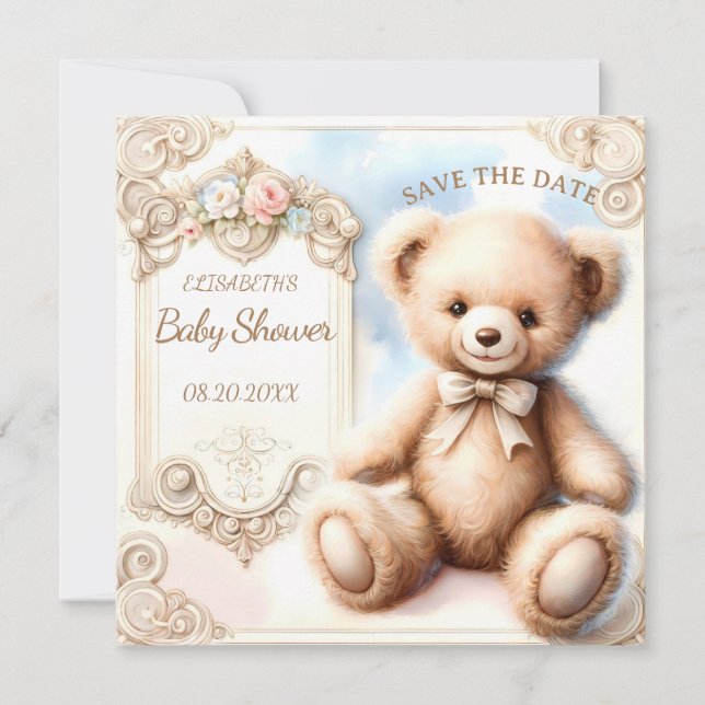 Carte Ours en peluche mignon, sauver la date (Devant)