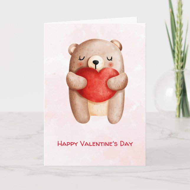 Carte Ours en peluche mignonne portant un coeur rouge Sa (Devant)