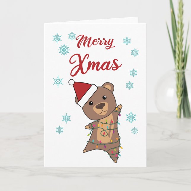 Carte Ours en peluche Noël Merry Xmas Enfants Hiver Neig (Devant)