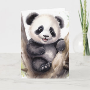 Carte Ours en peluche panda d'anniversaire dans l'arbre