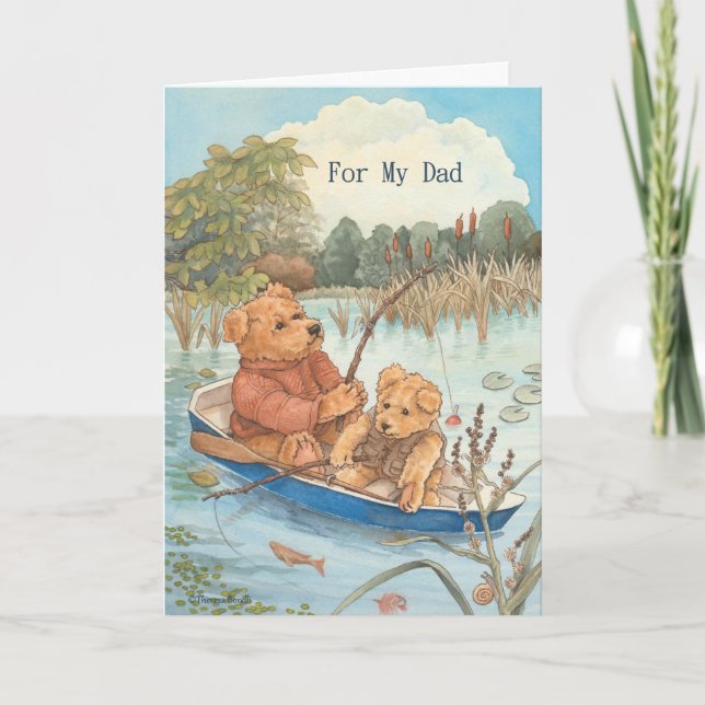 Carte Ours en peluche pêche Mignon pour la fête des père (Devant)