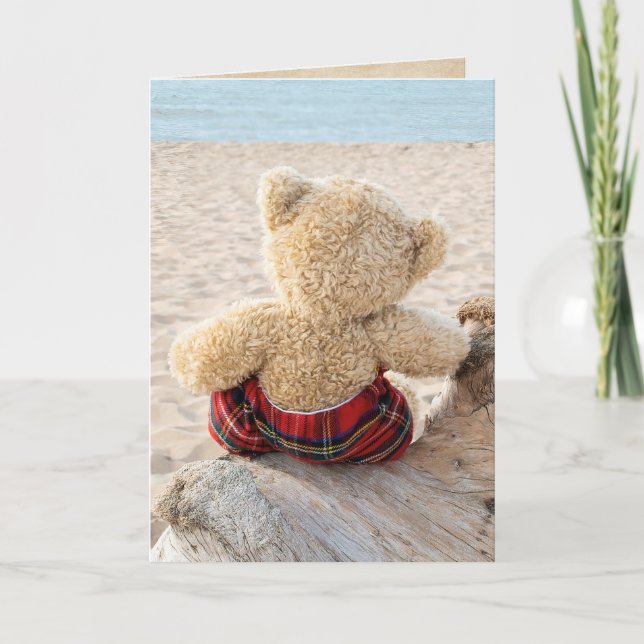 Carte Ours en peluche sur bois flotté (Devant)