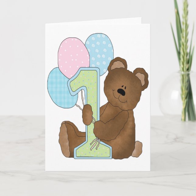Carte Ours et ballons d'anniversaire (Devant)