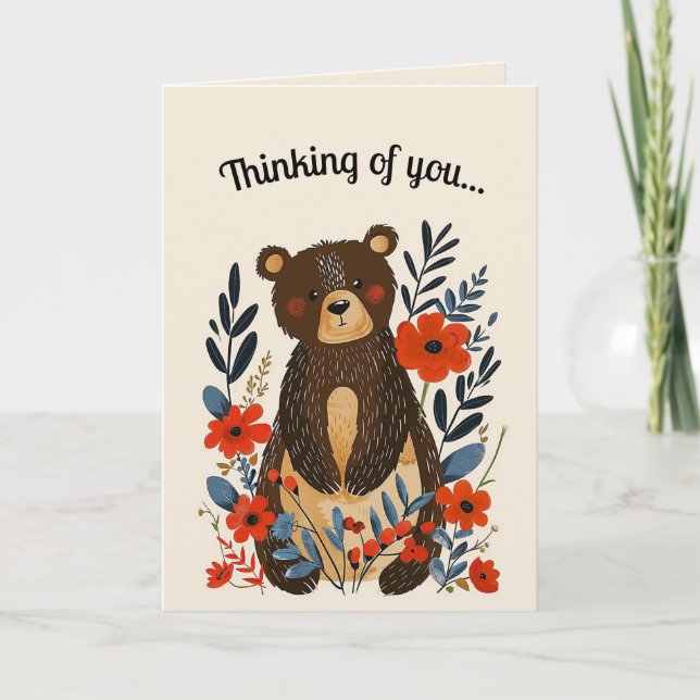 Carte Ours et fleurs d'art folklorique modifiables (Devant)