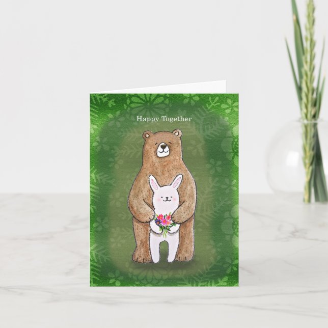 Carte Ours et lapin heureux ensemble mignon couple amour (Devant)