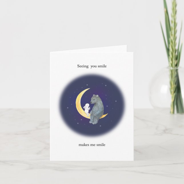 Carte Ours et lapin sur la lune Anniversaire Saint-Valen (Devant)