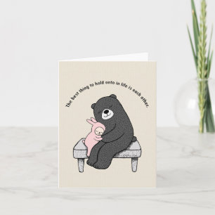 Carte Ours et lapin sur un banc étreinte Amour Anniversa