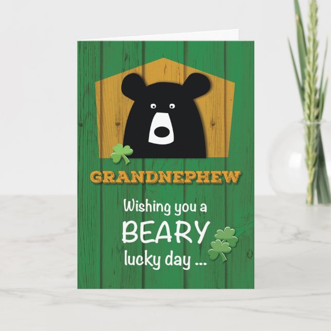 Carte Ours et Shamrocks de grand-neveu le jour de la Sai (Devant)