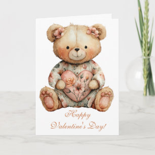 Carte Ours Floral Vintage Avec Cœur