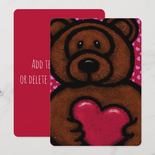 Carte Ours flou Brown Coeur Valentin (Devant / Derrière)