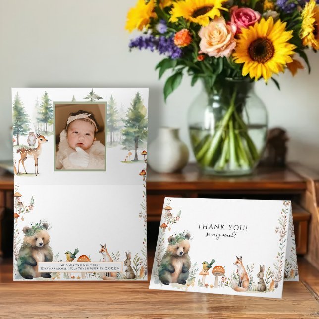 Carte Ours Forest Cute AnimalsDeer Photo Baby shower (Créateur téléchargé)