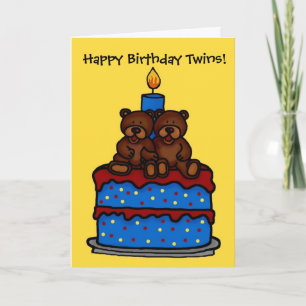 Carte ours jumeaux à l'anniversaire de cake