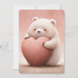 Carte Ours mignon Accrocher un coeur rose