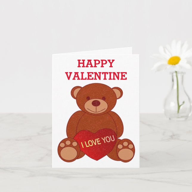 Carte Ours mignon avec cœur Je t'aime Saint-Valentin    (Petite plante)