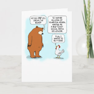 Carte Ours mignon et drôle et poulet Anniversaire