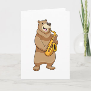 Carte Ours musicien avec saxophone