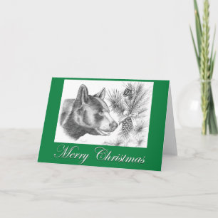 Carte Ours noir et sapin de Noël