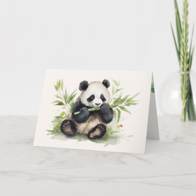 Carte Ours Panda Anniversaire Avec Bambou (Devant)