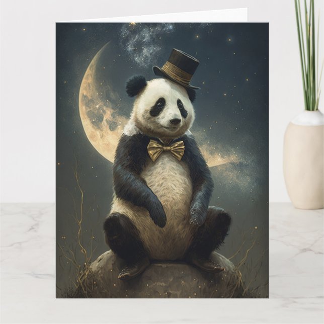 Carte Ours Panda Lune vintage (Devant)