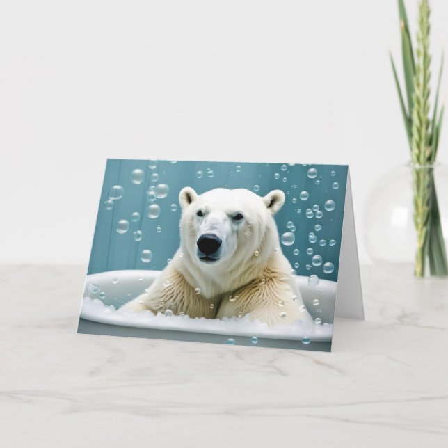 Carte Ours Polaire Anniversaire Dans Bain À Bulle (Devant)