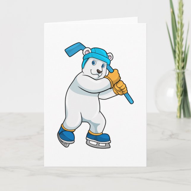 Carte Ours polaire au Hockey sur glace avec Bâton de hoc (Devant)