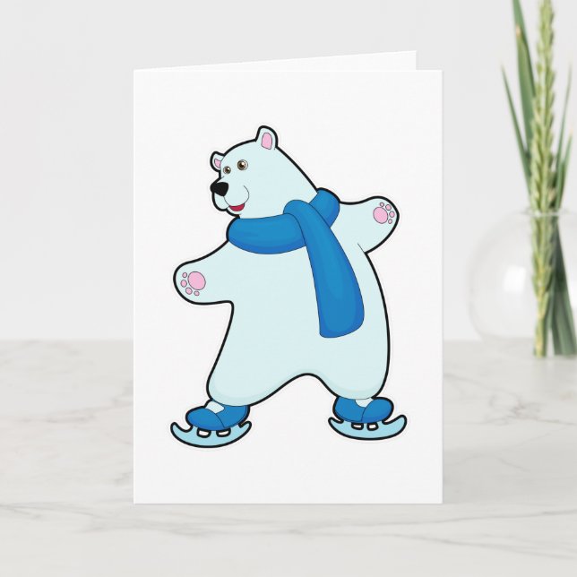 Carte Ours polaire au patinage sur glace avec Ecarf (Devant)