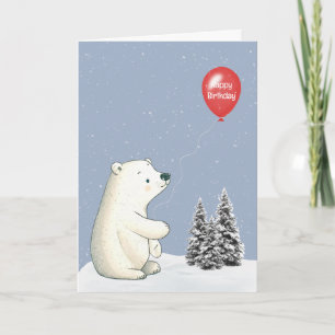 Carte Ours Polaire Avec Ballons D'Anniversaire Rouge