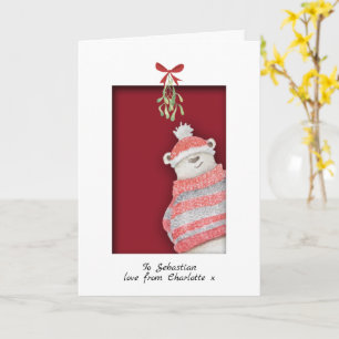 Carte Ours polaire avec gui Noël