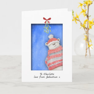 Carte Ours polaire avec gui Noël