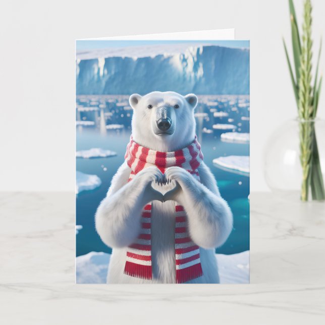 Carte Ours polaire avec pattes formant un coeur (Devant)