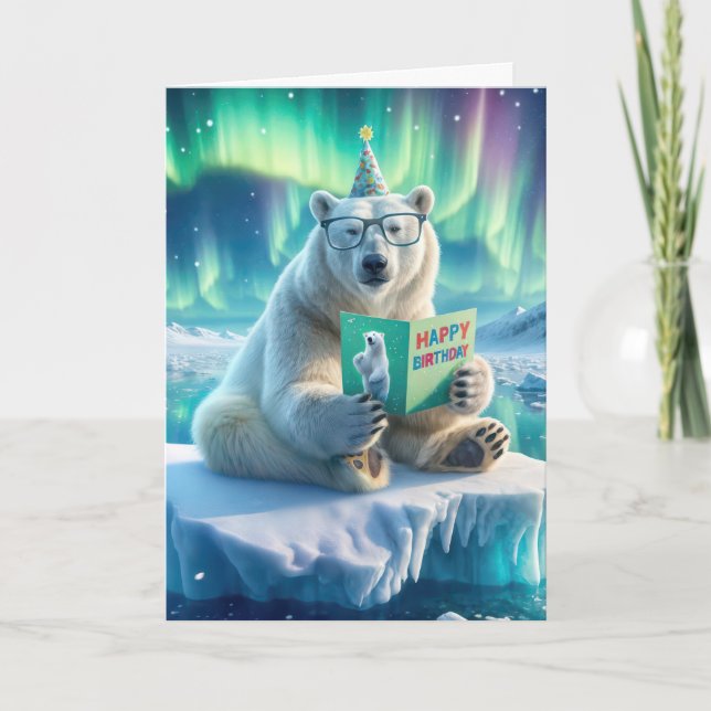 Carte Ours polaire d'anniversaire sur un iceberg (Devant)