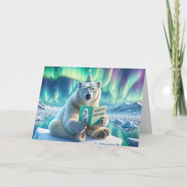 Carte Ours polaire d'anniversaire sur un iceberg (Devant)