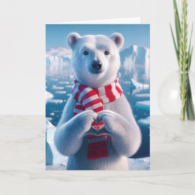Carte Ours polaire de Noël avec pattes formant un coeur (Devant)