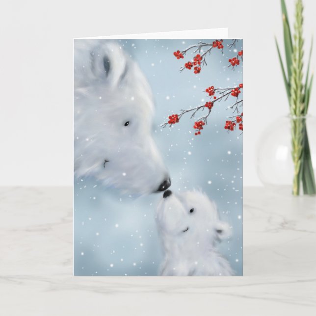 Carte Ours polaire et ourson mignon, Joyeux Noël (Devant)