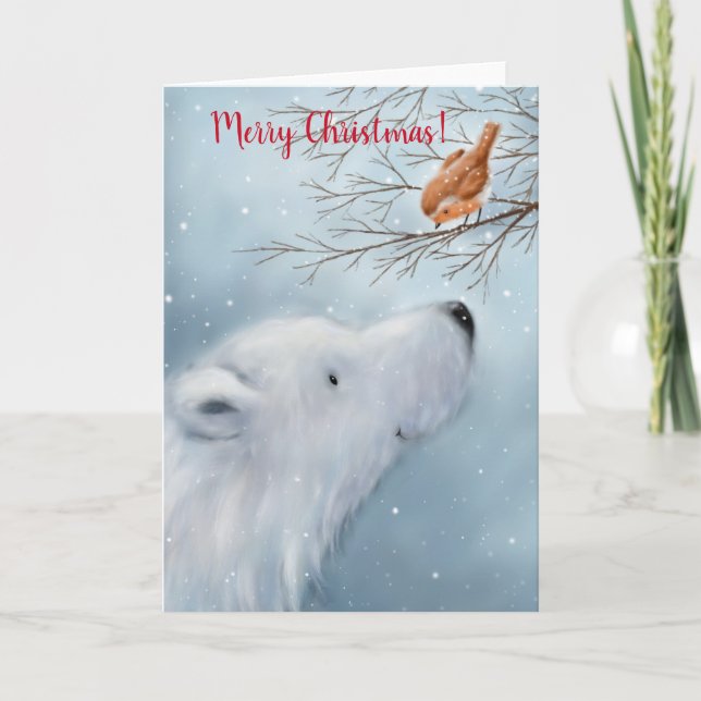 Carte Ours polaire et Robin, Joyeux Noël (Devant)