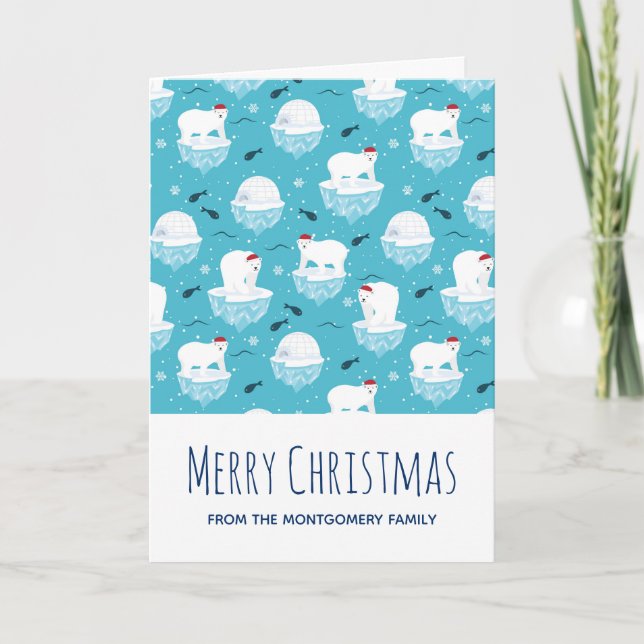 Carte Ours polaires mignons à Santa Hats Joyeux Noël (Devant)