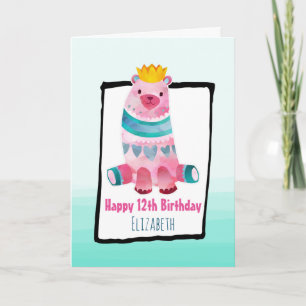 Carte Ours Whimsical Portant une Couronne Joyeux anniver
