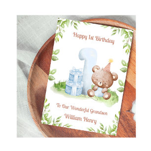 Carte Ourson Verdure 1er Anniversaire Garçon