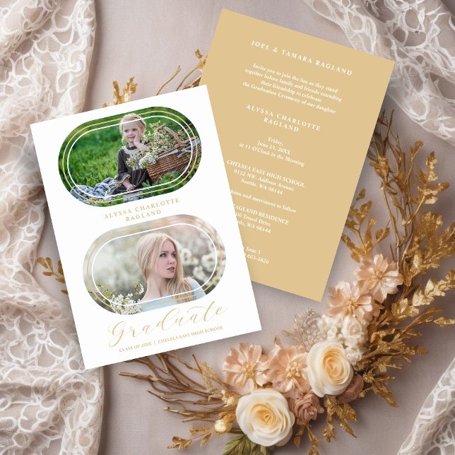 Carte Oval Them & Now Modern 2 Photos Graduation Collage (Oval Them & Now Modern 2 Photos Graduation Collage Invitation.)