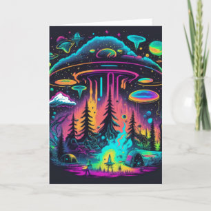 Carte OVNI Imaginaire psychédélique Art Anniversaire