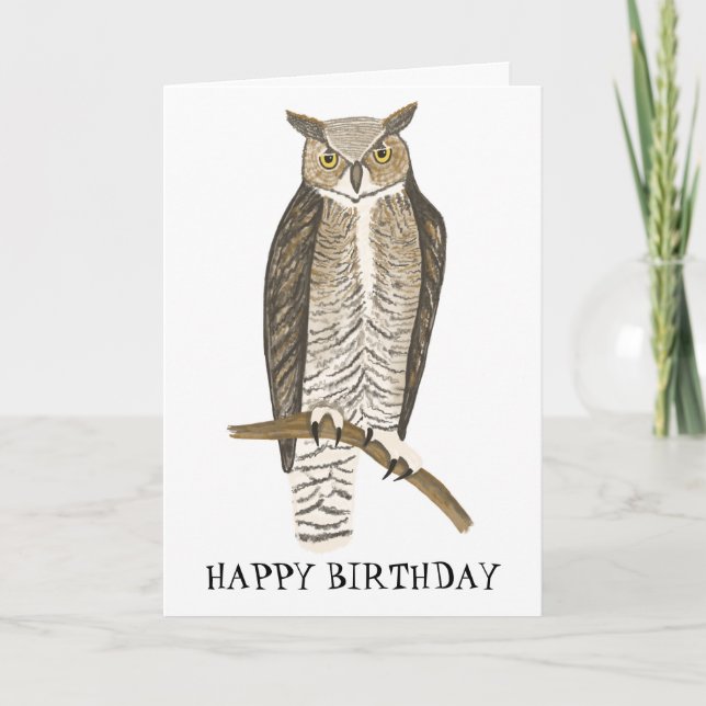 Carte OWL À GRANDE corne ANNIVERSAIRE PERSONNALISÉ (Devant)