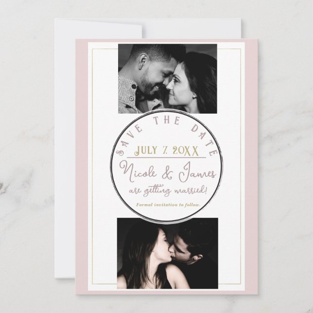 Carte Oyster Pink & Gold Modern Minimal Enregistrer la d (Devant)
