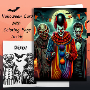 Carte Page de coloriage Clown, Zombie et Vampire Hallowe