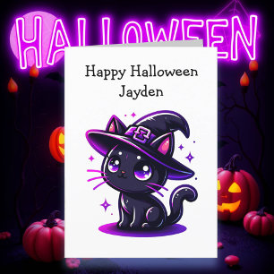 Carte Page de coloriage de chat noir Halloween pour enfa