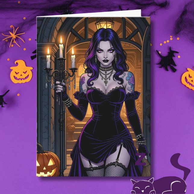 Carte Page de coloriage de sorcière Halloween à l'intéri (Créateur téléchargé)