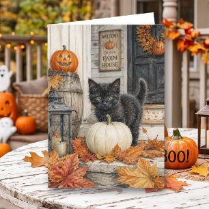 Carte Page de coloriage Halloween Chat Noir et Citrouill