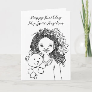 Carte Page de couleur Anniversaire   Caricature afro-amé