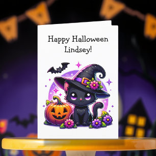 Carte Page Halloween pour enfants Chat noir et coloriage