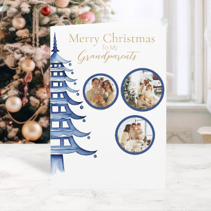 Carte Pagode de Noël bleu Arbre grand-parent 3 photos